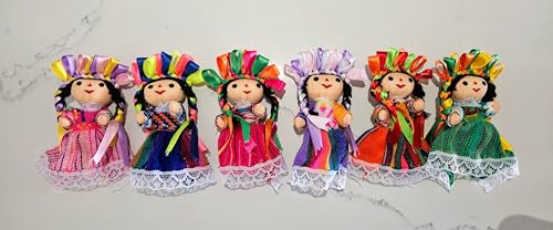 Paquete de 6 muñecas artesanales mexicanas de tela miniatura 3