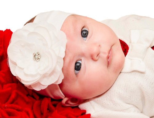Infant Girls Emma Rhinestone Flower Soft Baby Headband Fits Newborn to 12 Months (White)