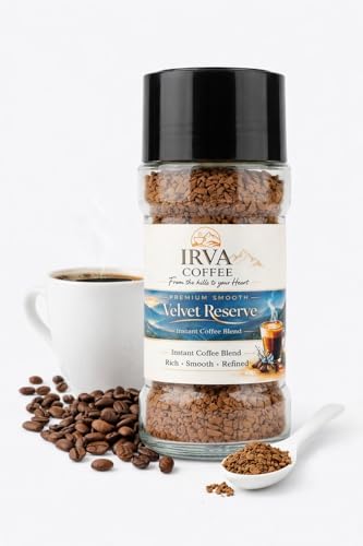 Image of IRVA Premium Smooth Velvet Reserve Instant Coffee | Freeze-Dried Gourmet Blend | Silky Smooth Texture, Rich Aroma | Crafted from Finest Beans | Luxury Cafe Experience at Home | 50 g | Makes 18-25 Cups