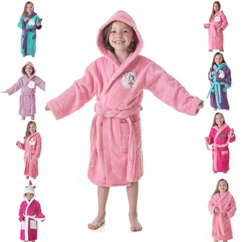Dhestia Home - Albornoz Niñas Infantil y Adolescentes 100% Algodón Capucha y Bolsillos - Color Little Princess, Talla Talla 6/8 Años