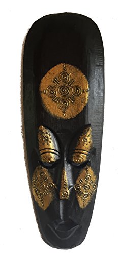 One World is Enough Comercio Justo Talla A Mano Estilo Indígena Africano Tribal Borneo 'Dorado' Máscara 40cm Largo, 16 cm Ancho