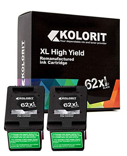 Kolorit Remanufactured HP 62 XL Inkjet Cartridge for HP Envy 5540 5640 5660 7640 8000 Officejet 5740 8040 Officejet Mobile 200 250 258 Printer Series (2 Pack, Black-2)