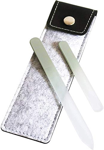 Crystal Glass Nail File - AIXIANG Professional Double Sided Etched Crystal Nail File Set For Nail Art & Nail Care, Manicure Fingernail Files (Light Grey, 2 Pack)