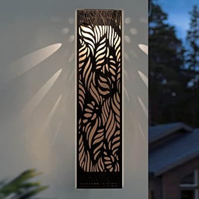 pearlstar Solar Metal Filigree Wall Art Panel with Leaf Pattern, 17.2"×4.2", for Front Porch Decor(Small Size)