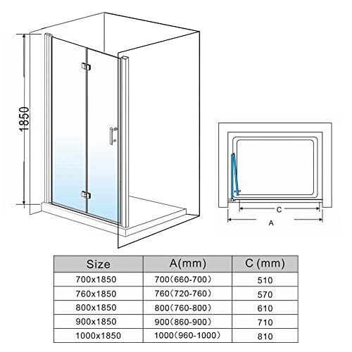 ELEGANT 760x760mm Bifold Shower Enclosure with Tray Frameless Bathroom Shower Doors 6mm Safety Bi-Fold Glass, Wetroom Shower Cubicles Reversible Folding Shower Door
