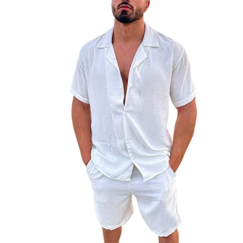 Ensemble 2 pièces hommes en lin haut de gamme avec chemise d'été et pantalon fluide