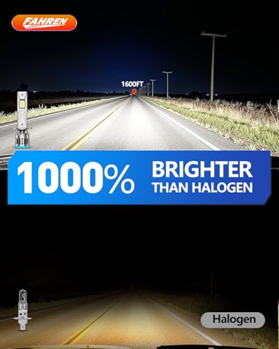 Image of FAHREN 2025 Upgrade & Brightest 60000LM H1 Bulbs,1000% Brighter 6500K Cool White H1 fog bulbs,1:1 Mini Size, No Adapter Non-Polarity Plug and Play, Pack of 2.