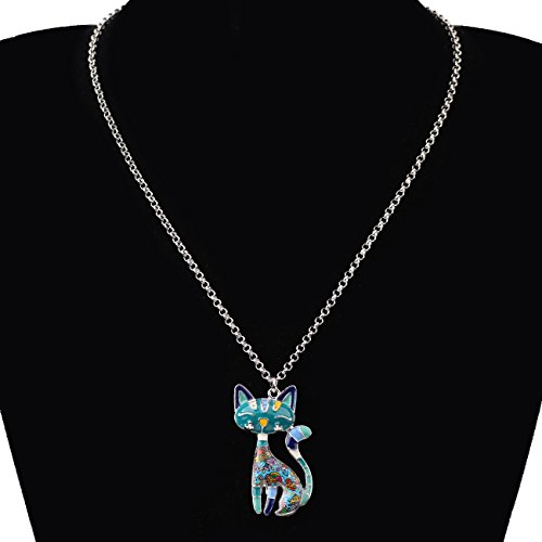 BONSNY Statement Enamel Alloy Chain Cat Necklaces Pendant Original Design For Women4