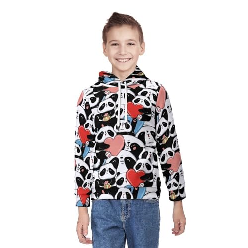 Pandas Pattern Hoodie Teenager Sweatshirts Pullover Hoodies Casual Loose Big Kids Hooded Sport Shirt Tops 7-18 Years2