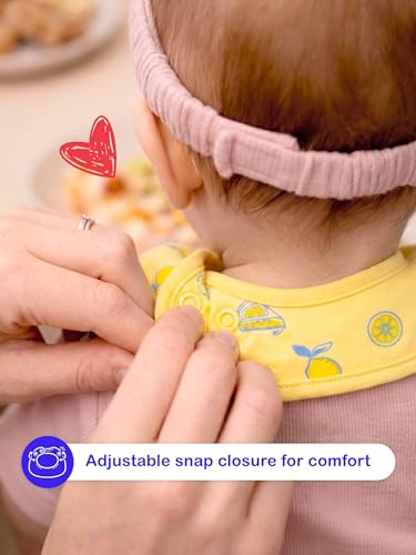 Image of Kidbea Organic Cotton Baby Bib, Adjustable Snap Closure Soft Absorbent Feeding Bibs Apron for Newborns & Infants Child With Cute Prints | Reusable Baby Essential