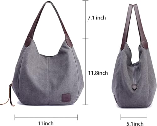 Image of Women Canvas Hobo Purse Multi Pocket Handbags Shoulder Bags Totes Purses