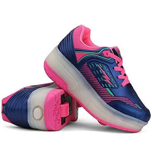 Tênis Infantil com Luz de Led Duas Rodinha Feminino Patins - Rosa Tamanho:36