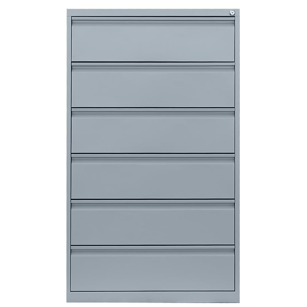 Lüllmann Karteischrank komplett montiert Karteikartenschrank DIN A5 6 Schubladen quer 132x76x62cm (HxBxT) dreibahnig grau 565630