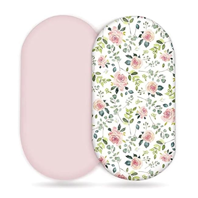 GRSSDER Stretchy Ultra Soft Fitted Bassinet Sheet Set 2 Pack, Universal Fit for Bassinets Baby Cradle Moses Basket Oval Rectangle Pad/Mattress, Happy Dinosaurs Bassinet Sheets for Girls and Boys