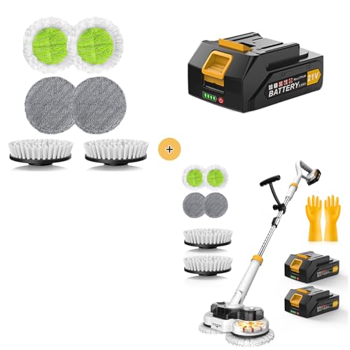 Image of qimedo 9000mAh Battery Electric Mop with 12 Replacement pad and Brush Head, 800RPM Cordless Electric Power Scrubber & Mops for Floor Cleaning, Best Automatic Spin Mops with Smart Display