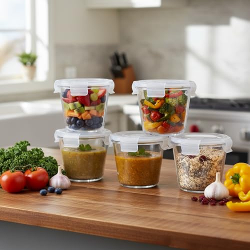 Image of H.JSS WDJS 3Cup Round Glass Food Storage Containers with Airtight lids, 23oz Glass Meal Prep Containers, Heat-Resistant BPA-Free for Soup Leftover, Microwave, Dishwasher and Fridge Safe (white-4Pack)