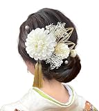 【Baramoly】 髪飾り 成人式 ダリア 和装 着物 振袖 袴 浴衣 プリザーブドフラワー 造花 花飾り 祭り 花火大会 卒業式 七五三 結婚式 ウエディング 謝恩会 かわいい 簡潔 髪留め かすみ草 和玉 白 DL010