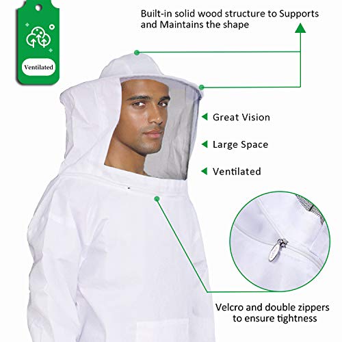 Professional Bee Jacket with Pants, Apiarist Beekeeping Suit Jacket with Ventilated Fencing Veil & Sheepskin Gloves, Beekeeper Suit for Backyard and Beginner Beekeepers, Bee Outfit Costume Pullover