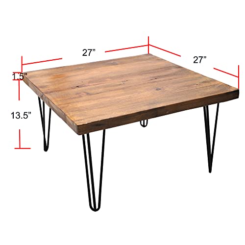Warmaxx Square Reclaimed Pine Wood Coffee Table, 27"X27"X15"H Solid Rustic Wooden Slab Couch Sofa Tables For Living Room Accent Vintage Sturdy Table For Dining Room Bedroom Patio, Easy To Assemble #TOP1