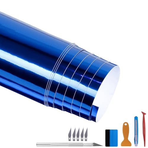 Image of LZLRUN 1FT x 5FT Chrome Mirror Vinyl Wrap Adhesive Car Sticker Decal Film (Blue, 3FT x 10FT)