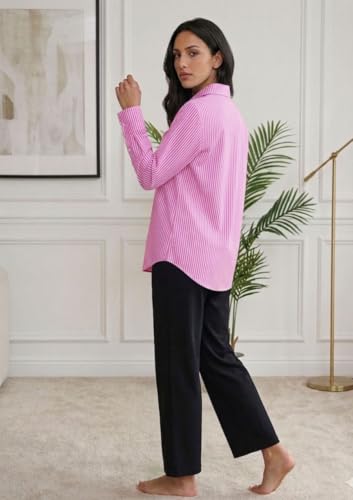 Image of OOMPH! Women Striped Smart Casual Shirt | Long Sleeve Casual & Office Wear | Comfortable, Breathable, Stylish Formal Top for Daily Work & Smart Casual Look