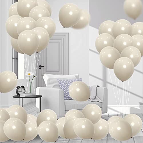 Image of White Sand Balloons 12inch, 62pcs Nude White Latex Balloons, Matte Off White Cream Beige Balloon for Party Decorations Supplies or Arch Decor, Helium Balloons for Birthday, Wedding, Baby Shower