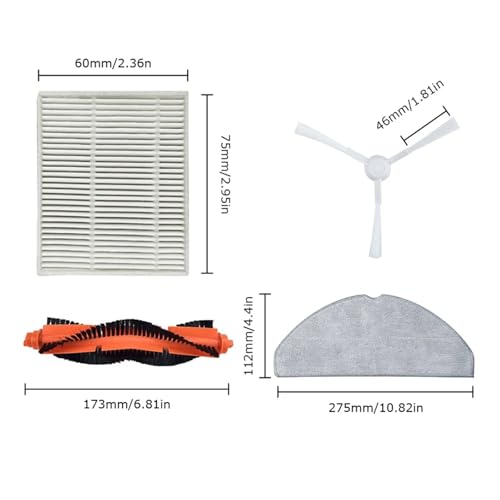 Robot Vacuum Cleaner Main Brush+Side Brush+mop Cloth+Filter,Compatible for Xiaomi S20 D106 (3C Enhanced Edition) Spare Parts .Robot Vacuum Replacement Parts