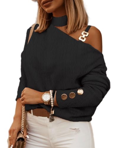 Akivide Womens Sexy Elegant Asymmetrical Cold Shoulder Mock Neck Long Sleeve Dressy Casual Fall Blouse Shirt