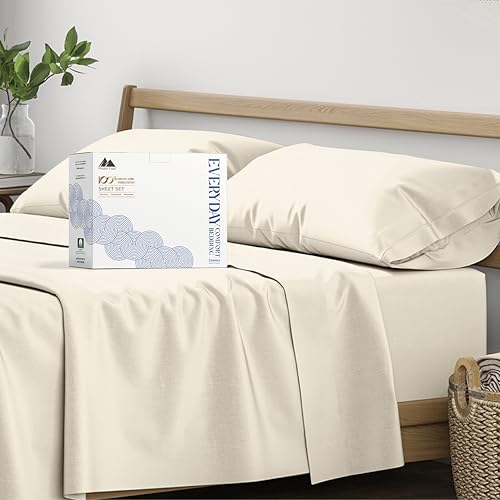 Image of Mayfair Linen Organic Cotton Sheets Queen Size, 16 inch Deep Pocket, Ivory