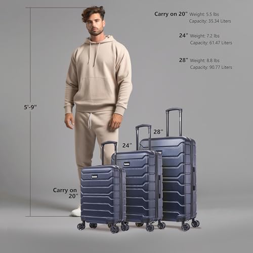 Image of InUSA TREND Luggage with Spinner Wheels | Durable Lightweight Hardshell SuitcaseTravel sets with Handle and Trolley | (20in 24in 28in) 3 Piece Set | Blue