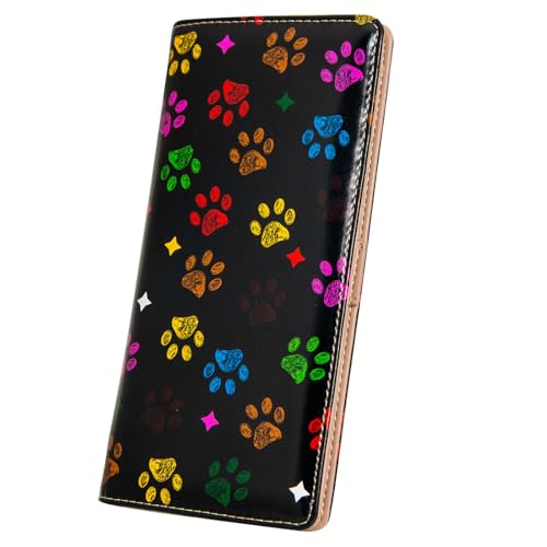 AIRMORS Wallet Women Leather Credit Card Holder with RFID Blocking Large Capacity Slim zipper Wallets for Men Minimalist Coin Purse long clutch wallet (Dog-tracks)