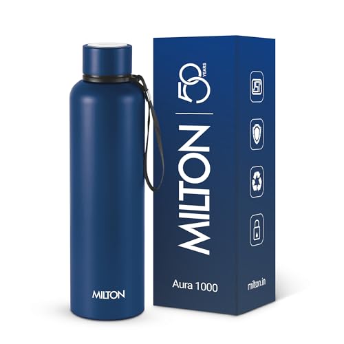 Milton Aura 1000 Thermosteel Water Bottle, 24 Hr Hot and Cold I Leak Proof Lid, ISI Certified I Vacuum Insulated I for Office, Gym, School I Dark Blue