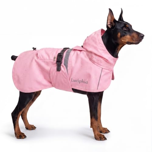Luciphia Dog Raincoat, Adjustable Hooded Reflective Jacket with Pocket