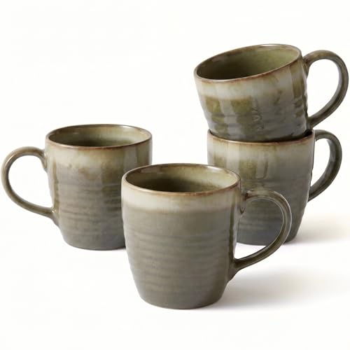 Ava Nord 400 ml Coffee Mugs Set of 4 Ceramic Coffee Mugs with Handle Reactive Glaze Stoneware Coffee Mug Set for Tea Latte Cappuccino Cocoa Hot Chocolate Microwave & Dishwasher Safe - Green