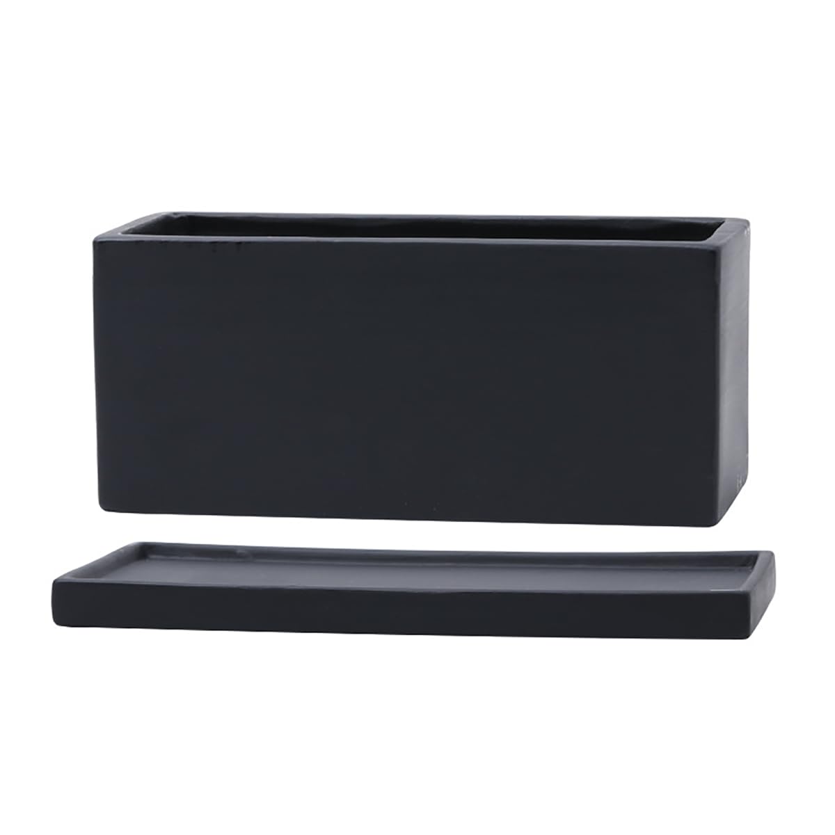 Sizikato Rectangular Porcelain Planter with Tray, Unglazed, 8 Inches
