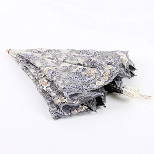 Honeystore Wedding Lace Sun UV Parasol 2 Folding 3D Flower Embroidery Umbrella H7207 Grey - Thumbnail 4