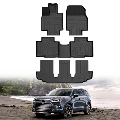 Mixsuper Floor Mats for 2020-2025 Toyota Highlander (Not for Hybrid Models/Grand Highlander) All Weather Floor Liners 3 Row Set Black (Fits with 2nd Row Bench or Bucket Seats with Center Console)