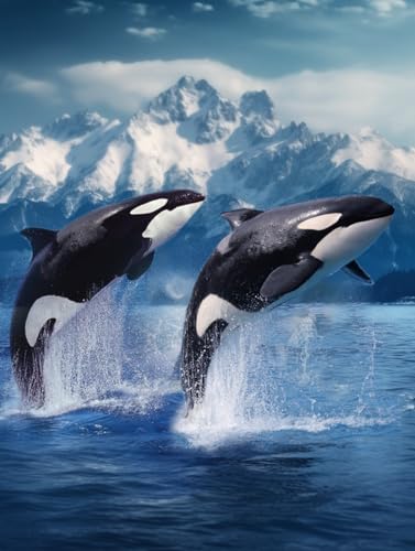 Diamond Art Painting Killer Whale Orca Blue Ocean Theme Pair Leaping Wildlife Kit for Adults Diamond Art Painting
