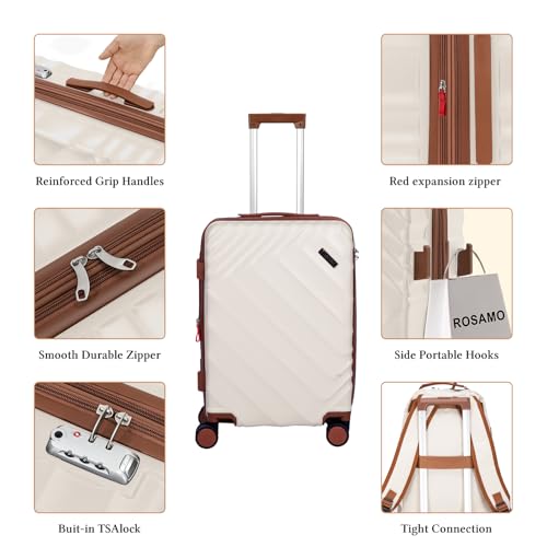 Image of 3 piece Luggage Set Expandable Suitcase 22x14x9 Airline Approved Carry on, ABS Hard Case Suitcases with Spinner Wheels,TSA Lock, (Beige, 3 Piece Sets(20 /BP /TB))