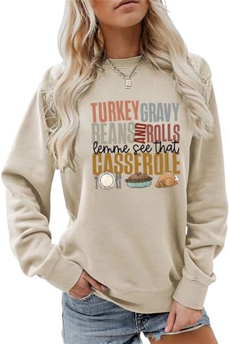 Turkey Gravy Beans and Rolls Sweatshirt Funny Graphic Thanksgiving Sweater Women Casual Pullover Top Fall Season Shirt