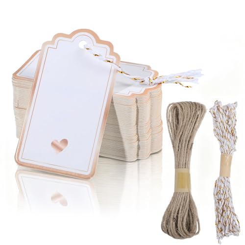 Ouligay 100 Stück Geschenkanhänger Kraftpapier 9 x 5cm Geschenk Anhänger Kraftpapier Etiketten Weihnachten Blanko Geschenkanhänger Weiß mit Schnur Für Geschenkverpackung Hochzeit Weihnachten