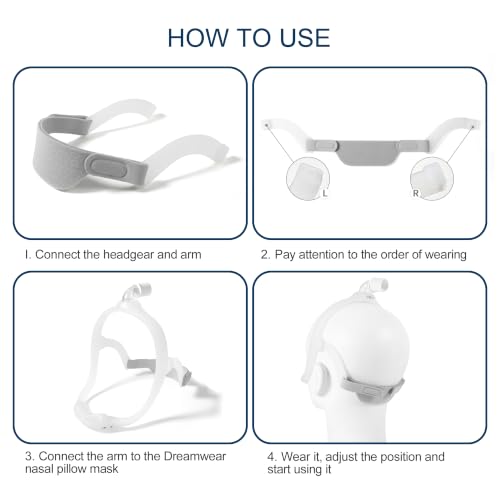 Image of 2 Pack Replacement Headgear Strap for DreamWear Nasal Pillow Mask,High Elastic Soft Headgear with Arm for DreamWear Respironics Headgear Breathable and Adjustable Headband Strap, Light Grey