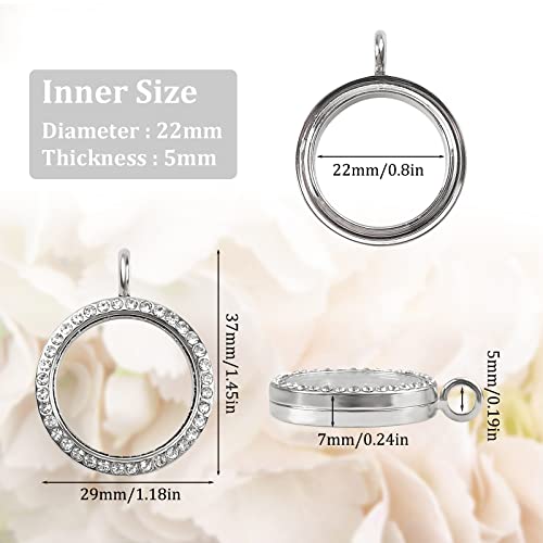 WANDIC Rhinestone Photo Charms, 4 pieces silver Round Memory Locket Pendant Bridal Wedding Bouquet Charms for Photo or Decoration 30mm - Image 2