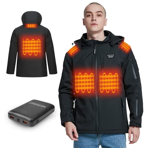 Herren Beheizbare Jacke,Wasserdicht Winddicht warm Beheizte Jacken mit QC 3.0 14400mah Akku,3 Stufen Temperatur Heizjacke Outdoor Soft shell jacken für Angeln Reiten Motorrad., 62.07