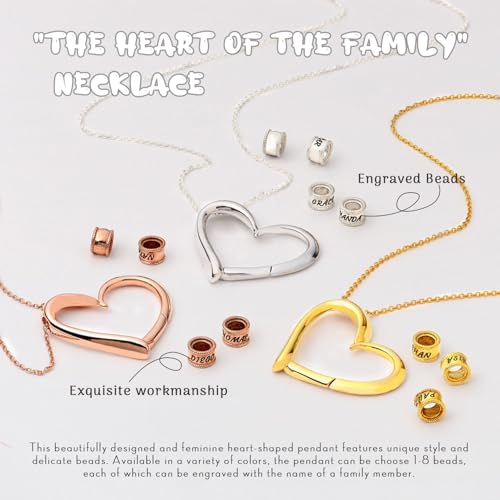 "The Heart of the Family" Necklace, Custom Heart Necklace for Women with Beads, To My Wife Necklaces with Name, Engraved Family Necklaces for Women, Custom Jewelry for Christmas, Birthday4