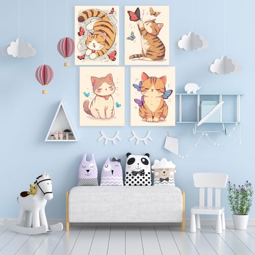 Generic Cat Wall Art With Colorful Butterfly Wall Art Print -Cat Poster Painting For Home Wall Decor Cute Cat Posters For Cat Lovers thumb #5