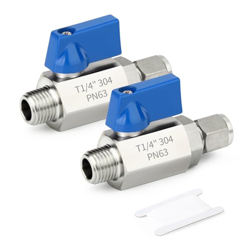 TAISHER 2PCS 304 Stainless Steel Compression Mini Ball Valve Shut Off Switch, 1/4" Tube OD x 1/4" NPT Male