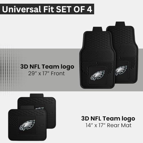 Fanmats Philadelphia Eagles Set of 4 Car Mats for Cars, SUV, Pickups - All Weather Technology Protection, Deep Reservoir design, Universal Fit - 3D NFL Team logo - 29” x 17” Front - 14” x 17” Rear Mat by FANMATS - Image 4