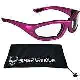 Bikershades Pink Motorcycle Safety Glasses Foam Padded SMALL for Women and Girls