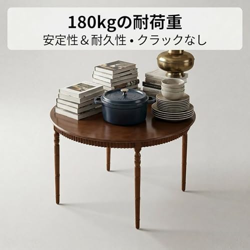 FXLKLUXE ダイニングテーブル 丸テーブル 4人用 幅80/100/120cm 丸テーブル シンプル ダイニング 円卓 北欧風 カフェ風 おしゃれ 天然木 省スペース 組み立て簡単 キッチンやリビングルームに最適(ブラック,80cm) [4]